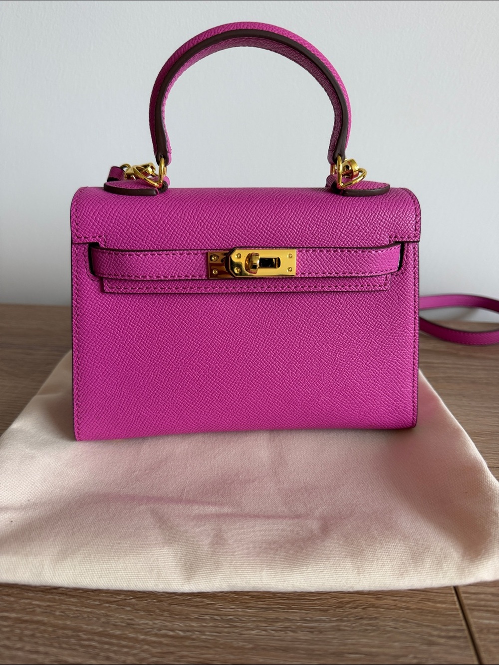 Fuchsia Mini Top-Handle Bag with Gold Hardware